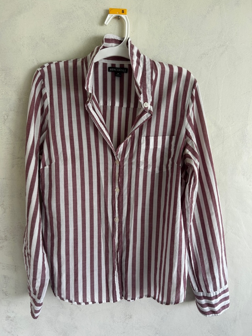 J. Crew Maroon and White Vertical Stripe Button-Down Shirt